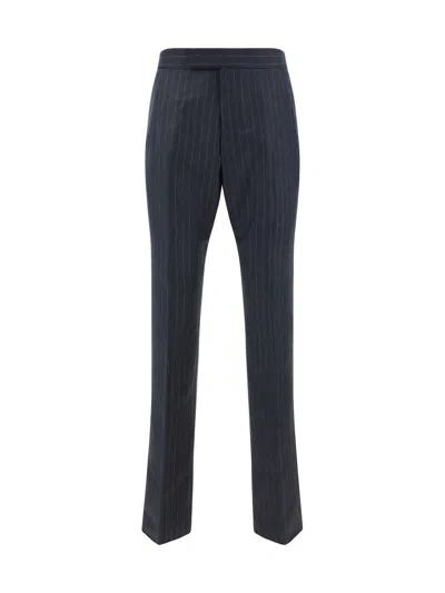 Thom Browne Grey Pinstripe Pants With Concealed Closure In Wool Man In Grey