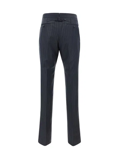 Thom Browne Grey Pinstripe Pants With Concealed Closure In Wool Man In Grey