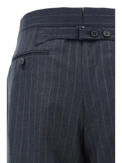 Thom Browne Grey Pinstripe Pants With Concealed Closure In Wool Man In Grey