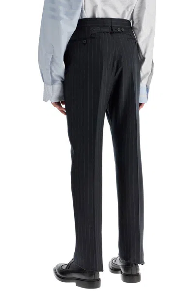 Thom Browne Grey Pinstripe Pants With Concealed Closure In Wool Man In Grey
