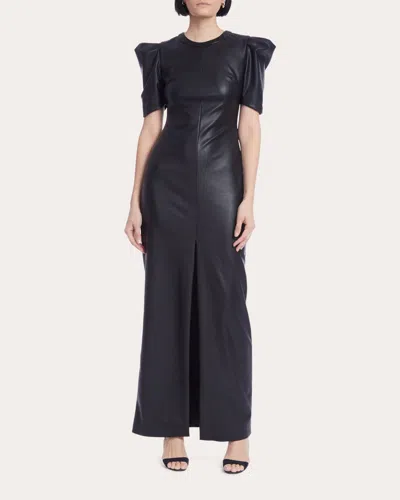 One33 Social Women's Toby Draped Shoulder Faux Leather Gown In Black