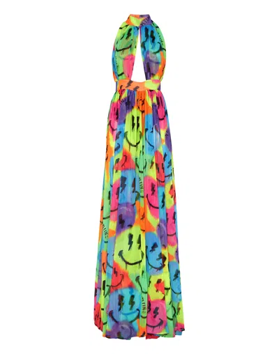 Philipp Plein Smile Chiffon Maxi Dress In Multi