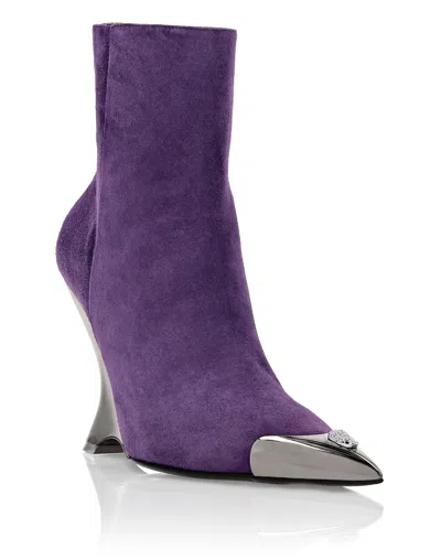 Philipp Plein Pointed-toe Suede Ankle Boots In Purple