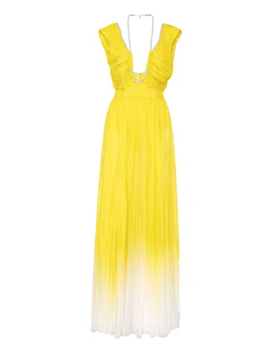 Philipp Plein V-neck Silk Maxi Dress In Yellow