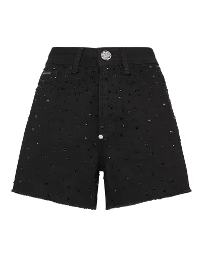 PHILIPP PLEIN DENIM HOT PANTS CRYSTAL RAIN 