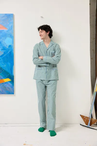 Alex Mill X Schostal Striped Long Sleeve Pajama Set In Green Stripe