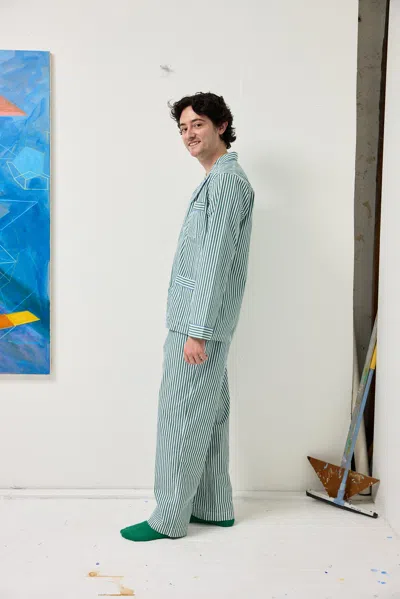 Alex Mill X Schostal Striped Long Sleeve Pajama Set In Green Stripe