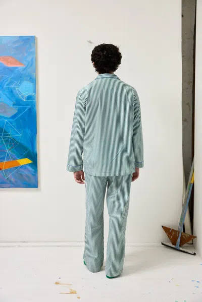 Alex Mill X Schostal Striped Long Sleeve Pajama Set In Green Stripe