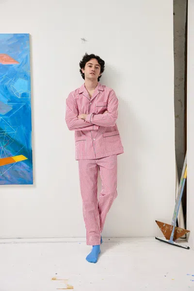 Alex Mill X Schostal Striped Long Sleeve Pajama Set In Red Stripe