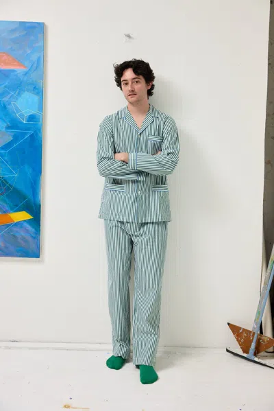 Alex Mill X Schostal Striped Long Sleeve Pajama Set In Green Stripe