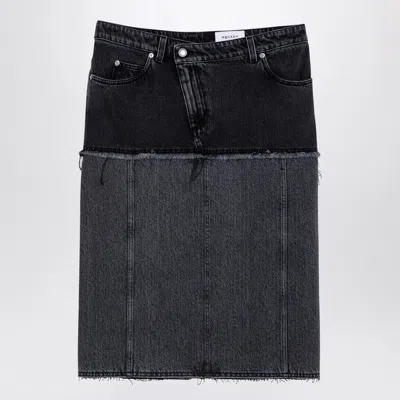 Alexander Mcqueen Mcqueen Two-tone Low Rise Denim Midi Skirt