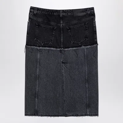 Alexander Mcqueen Mcqueen Two-tone Low Rise Denim Midi Skirt