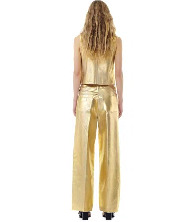 Ganni Gold Vest With Branded Buttons In Laminated Denim Woman