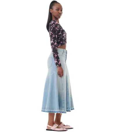 Ganni Pleated Denim Midi Skirt In Multi