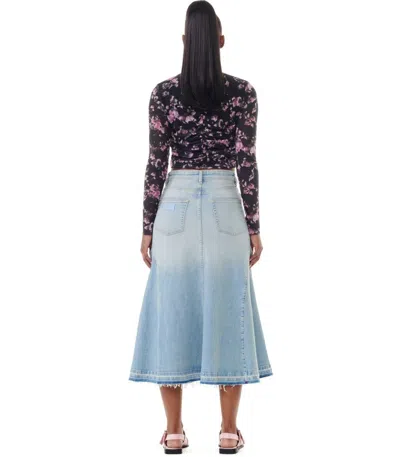 Ganni Pleated Denim Midi Skirt In Multi