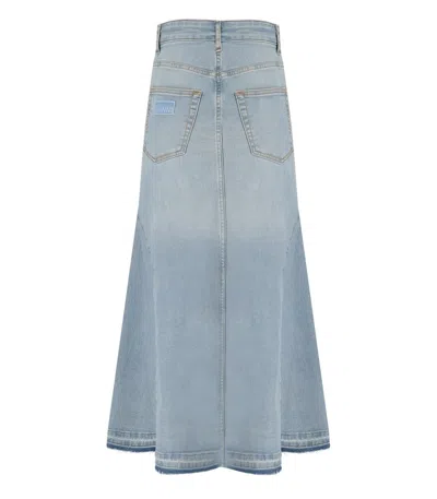 Ganni Pleated Denim Midi Skirt In Multi