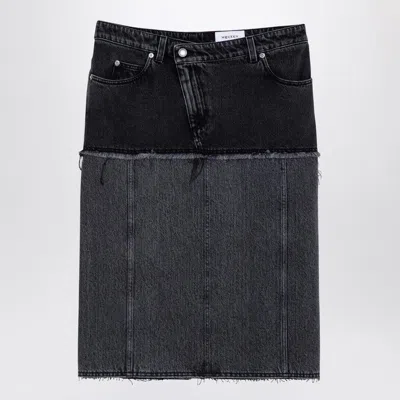 Alexander Mcqueen Mcqueen Two-tone Low Rise Denim Midi Skirt In Black