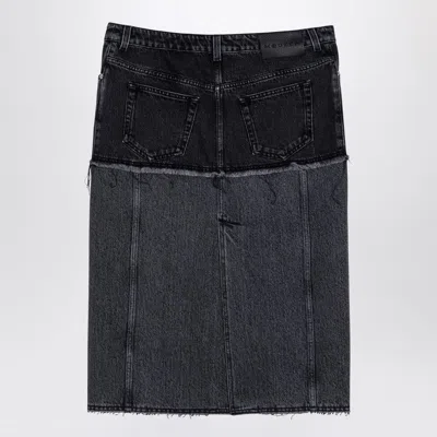 Alexander Mcqueen Mcqueen Two-tone Low Rise Denim Midi Skirt In Black