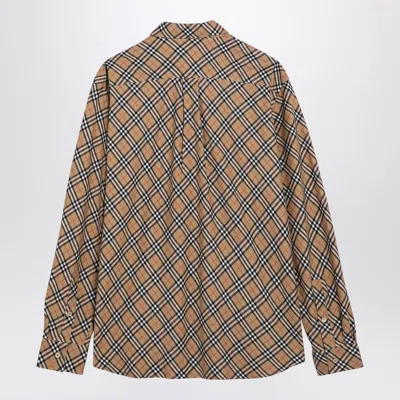 Burberry Button-down Collar Logo-embroidered Checked Cotton-flannel Shirt In Cream