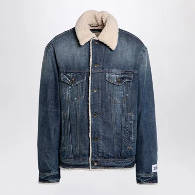 Dolce & Gabbana Buttoned Denim Jacket With Faux Shearling Finish In Blue