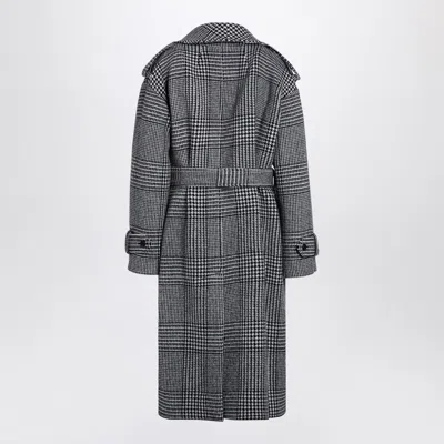 Dolce & Gabbana Houndstooth Wool Trench Coat In Gray
