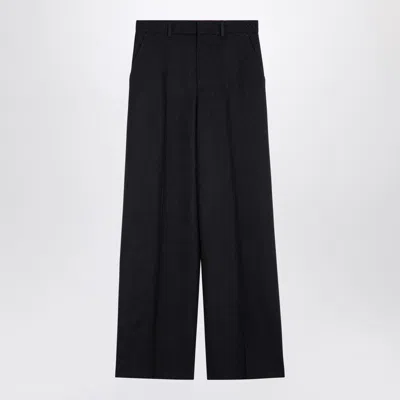 Gucci Dark Grey Wool Wide Trousers Women In Gray