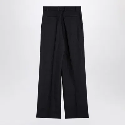 Gucci Dark Grey Wool Wide Trousers Women In Gray