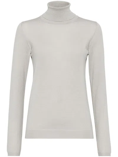 Brunello Cucinelli Cashmere-silk Glitter Turtleneck Sweater In Light Grey