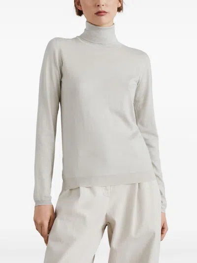 Brunello Cucinelli Cashmere-silk Glitter Turtleneck Sweater In Light Grey