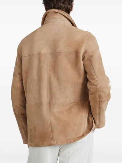 Brunello Cucinelli Shearling Lined Field Jacket For Men In Tan