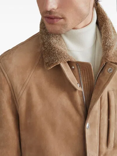 Brunello Cucinelli Shearling Lined Field Jacket For Men In Tan