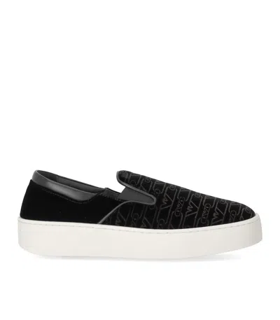 Emporio Armani Black Monogram Slip-on Sneaker In Black