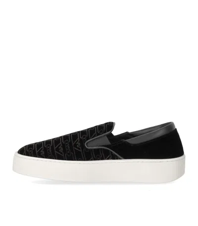 Emporio Armani Black Monogram Slip-on Sneaker In Black