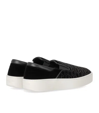 Emporio Armani Black Monogram Slip-on Sneaker In Black