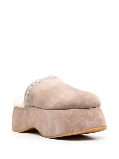 Mou Whipstitch 70mm Suede Platform Slippers In Grey