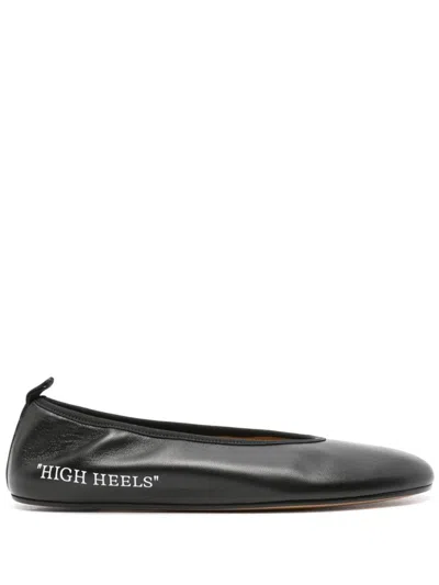 Off-white Round Toe Leather Ballerina Shoes In Black