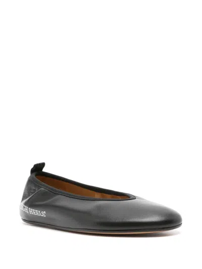 Off-white Round Toe Leather Ballerina Shoes In Black