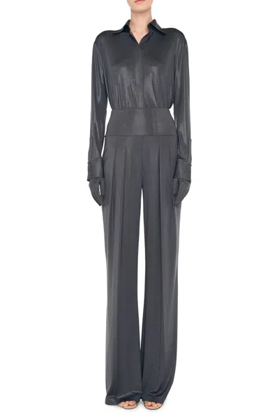 Norma Kamali Nk Shirt With Collar Stand In Charcoal