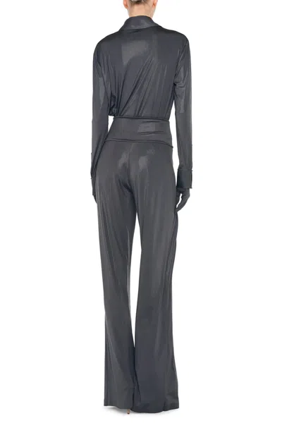 NORMA KAMALI NK SHIRT WITH COLLAR STAND IN CHARCOAL 