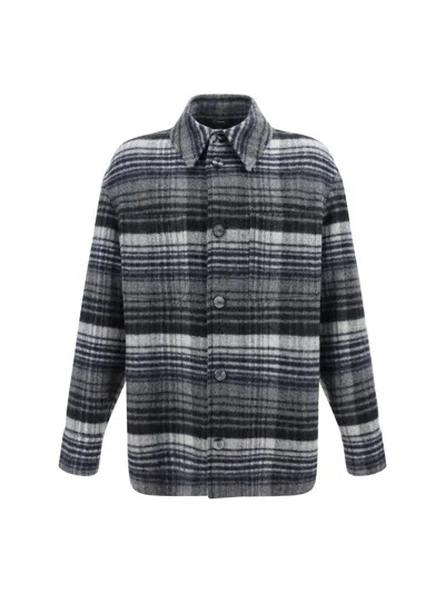 Fendi Checked Virgin Wool Overshirt Withdouble Breast Pocket In Grey