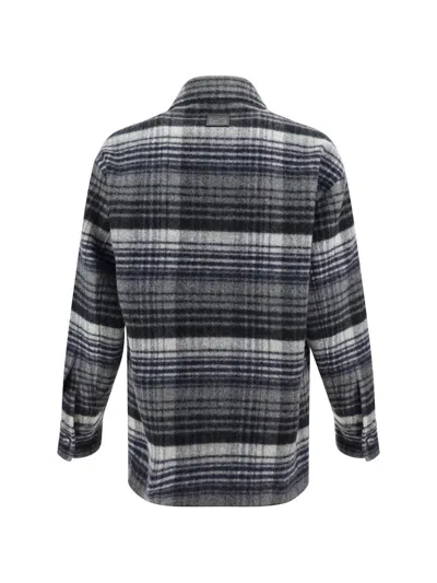 Fendi Checked Virgin Wool Overshirt Withdouble Breast Pocket In Grey
