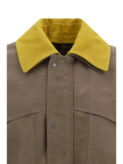 Fendi Man Jacket Khaki Size 40 Polyamide, Cotton, Lambskin In Beige