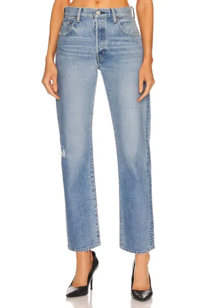 Moussy Mv Mabel High Waist Distressed Wide Straight Leg Jeans In Blue