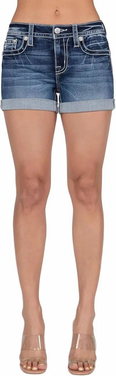 Miss Me Mid-rise Sparkle Studded Shorts In Dark Blue Wash In Blue