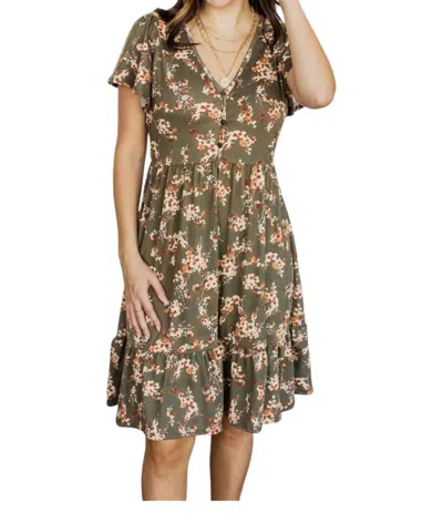 P.s. Kate Floral Ruffle Dress In Green In Gold