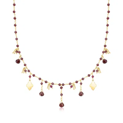Ross-simons Italian Garnet Bead Drop Necklace In 24kt Gold Over Sterling In Red