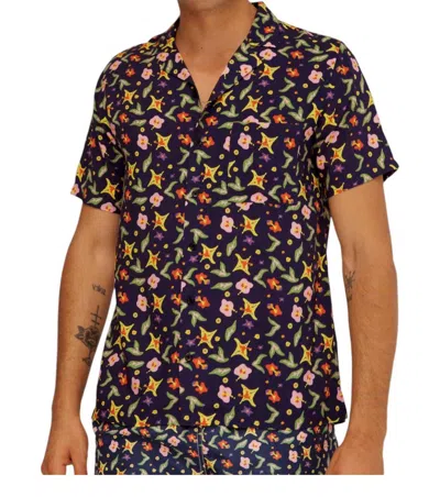 Arrels Button Down Shirt In Navy Gardens In Purple