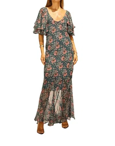 Natalie Martin Chiffon Print Ramya Dress In Vintage Flowers Indigo In Multi