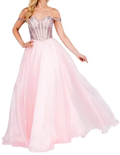 Amelia Couture Beaded Off Shoulder Organza Gown In Pink In Pink