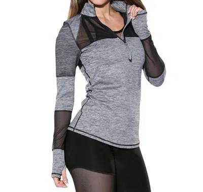 Tlf Apparel Muse Bardot Mesh Panel Long Sleeve Top In Graphite In Grey